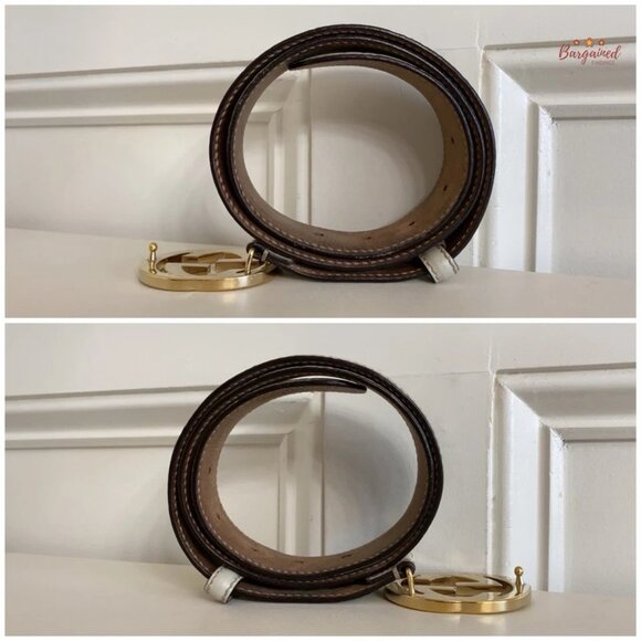 Authentic Gucci Cream Guccissima Leather Gold Interlocking G Buckle Belt 80/32 - Picture 9 of 13